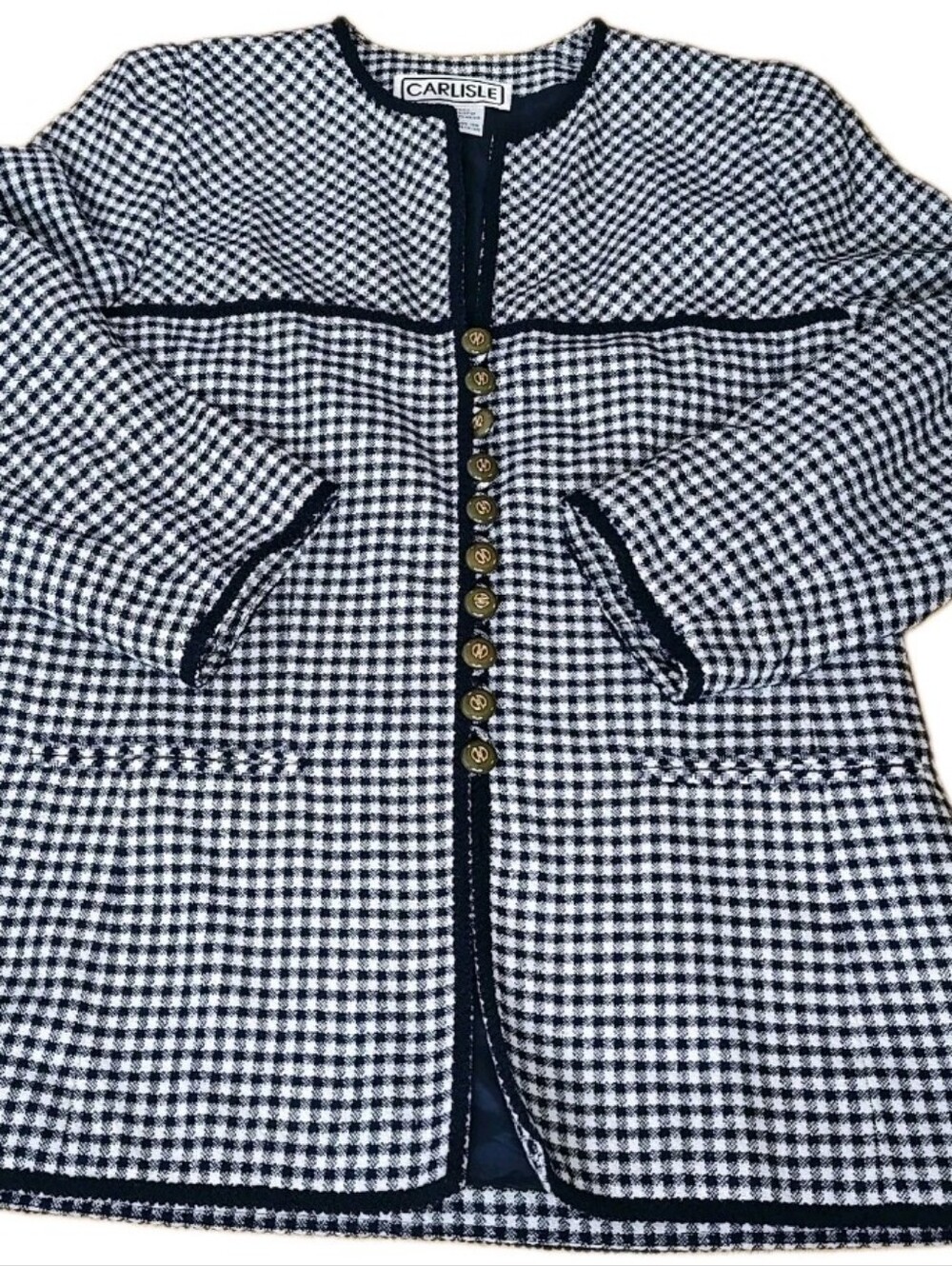 Vintage Carlisle Woman 10 Silk Lady's Jacket Blue Plaid Blue Heritage Old Money